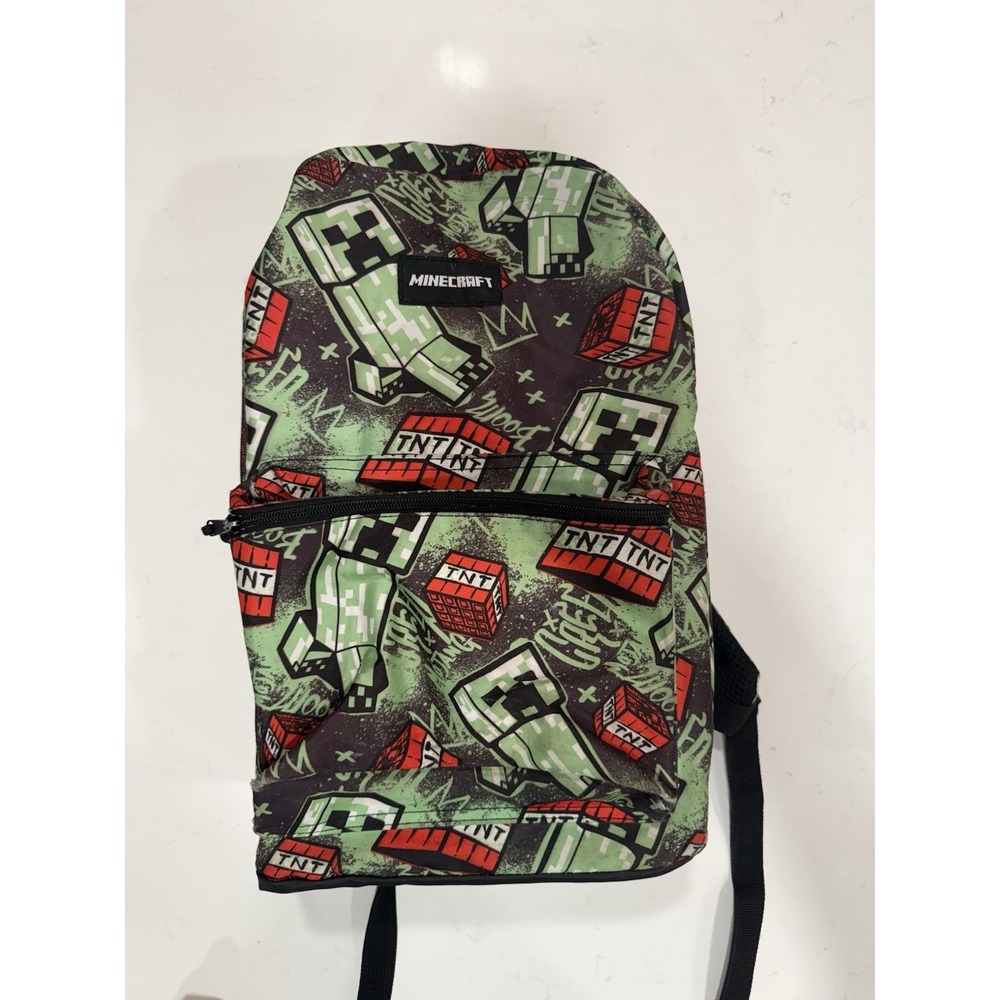 MINECRAFT Creeper‎ TNT Printed Kids Backpack 17" Green Black